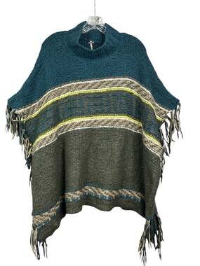Free People Labyrinth Fringed Poncho Striped Sweater  XS/S Cabincore0